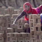 A labourer arranging raw bricks at a local brick kiln
