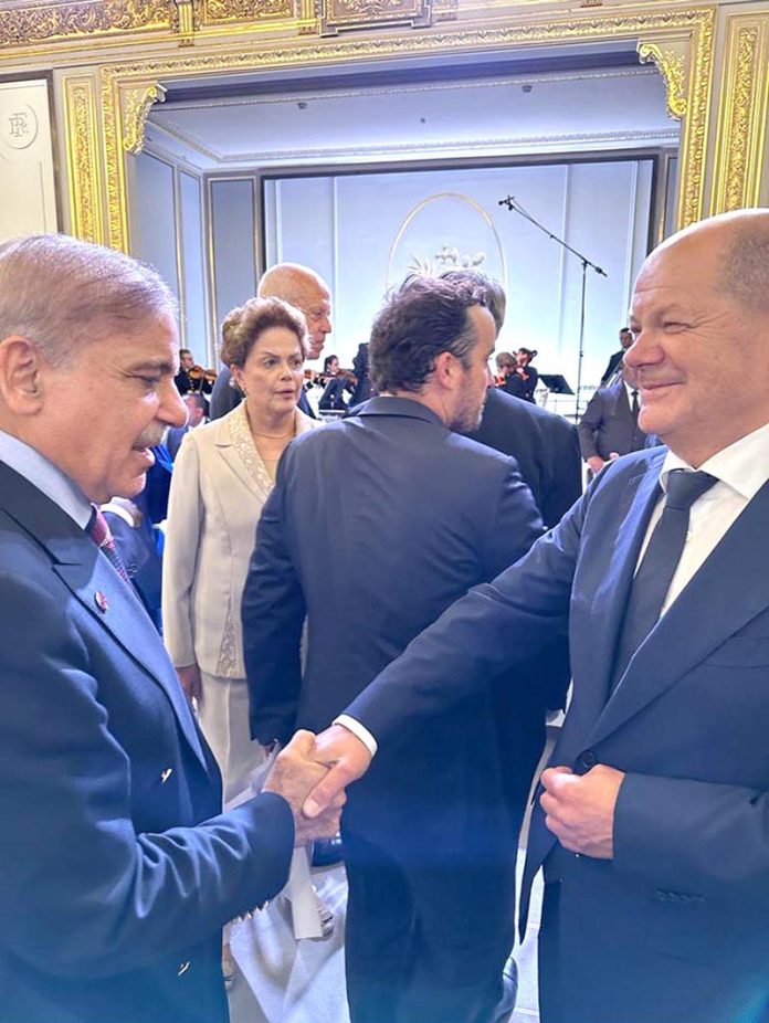 Prime Minister Muhammad Shehbaz Sharif meets German Chancellor Olaf Scholz on the sidelines of the Summit for a New Global Financial Pact Prime Minister Muhammad Shehbaz Sharif meets German Chancellor Olaf Scholz on the sidelines of the Summit for a New Global Financial Pact