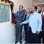 Federal Minister for Planning Development and Special Initiatives Prof. Dr. Ahsan Iqbal unveiling the plaque to inaugurates ceremony of the new building of Institute for Energy and Environment Engineering at Punjab University