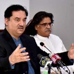 Federal Minister for Power Engineer Khurram Dastagir, addressing a Press Conference at K-Electric Head office at DHA