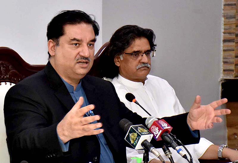 Federal Minister for Power Engineer Khurram Dastagir, addressing a Press Conference at K-Electric Head office at DHA