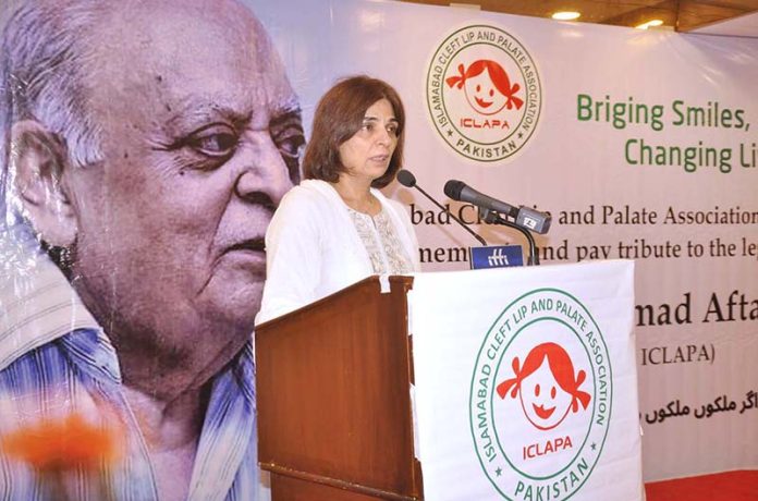 Ms. Malia Aftab, daughter of Muhammad Aftab addresses an event to pay tribute to the legacy of Ex-DG APP Mr. Muhammad Aftab (Late President ICLAPA) organized by Islamabad Cleft Lip and Palate Association Pakistan