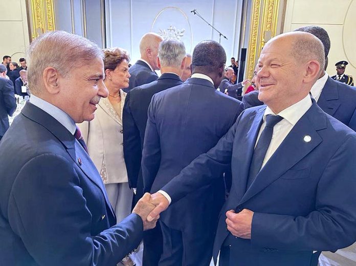 Prime Minister Muhammad Shehbaz Sharif meets German Chancellor Olaf Scholz on the sidelines of the Summit for a New Global Financial Pact Prime Minister Muhammad Shehbaz Sharif meets German Chancellor Olaf Scholz on the sidelines of the Summit for a New Global Financial Pact