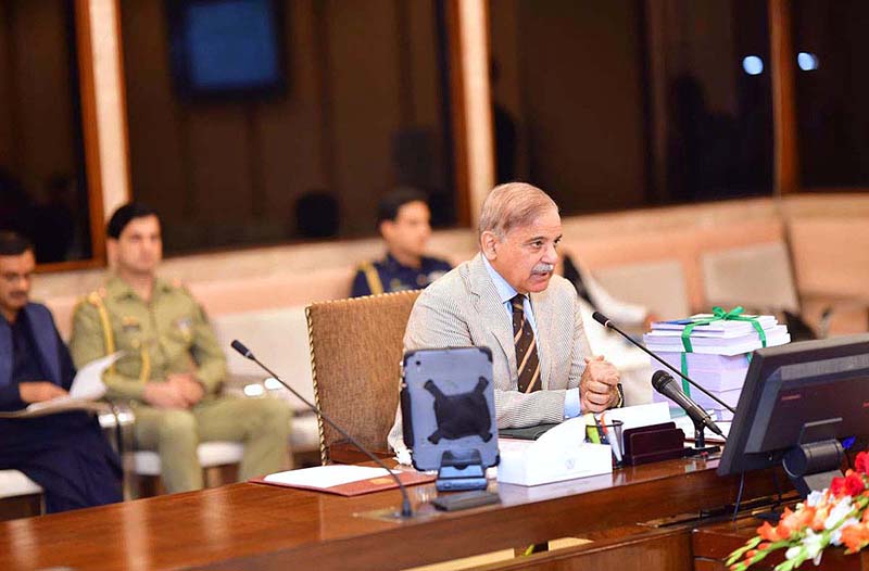 Prime Minister Muhammad Shehbaz Sharif addressing the Federal Cabinet