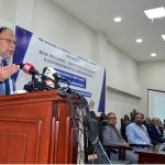 Federal Minister for Planning, Development and Special Initiatives Prof. Ahsan Iqbal is addressing the inauguration ceremony of the new building of Institute for Energy and Environment Engineering at Punjab University