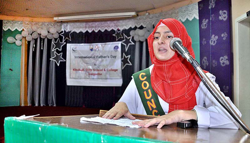 Students performing tableau on the occasion of International Father's Day organized by Bardasht Organization at Khubaibe Girls School & College