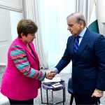 Prime Minister Muhammad Shehbaz Sharif in a meeting with Ms. Kristalina Georgieva, Managing Director International Monetary Fund
