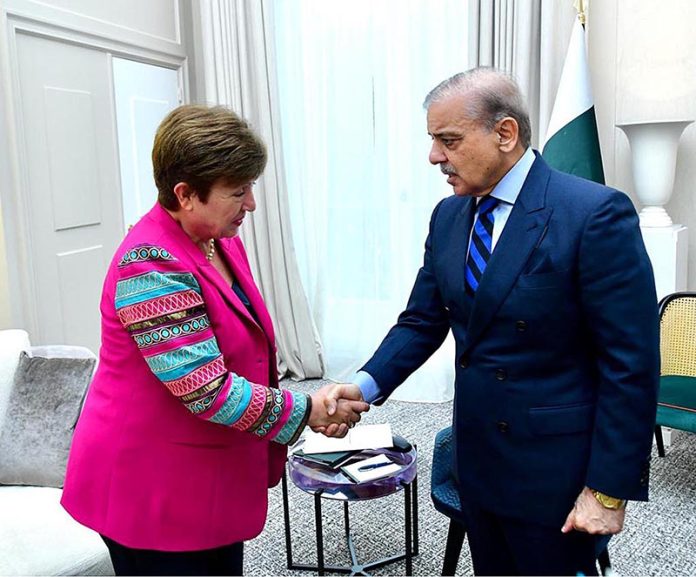 Prime Minister Muhammad Shehbaz Sharif in a meeting with Ms. Kristalina Georgieva, Managing Director International Monetary Fund