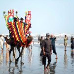 Children enjoying camel ride at Sea View Clifton on the 2nd day of Eid-ul-Adha celebrations