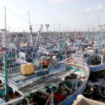 Fishing boats are seen after ban in fishing following the cyclone in Arabian Sea, at fish harbour