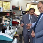 Federal Minister for Planning Development and Special Initiatives Prof. Ahsan Iqbal visiting lab of the institute after the inauguration of the new building of Energy and Environment Engineering at University of Punjab