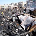 Several huts burnt to ashes during a fire that erupted in a shanty town along Gulistan Jauhar