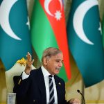 Prime Minister Muhammad Shehbaz Sharif and President of Azerbaijan Ilham Aliyev at a joint press stakeout in Zugulba Palace at Baku