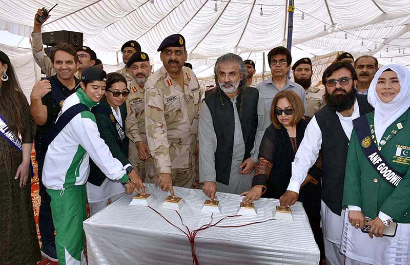 Federal Minister for Narcotics Control Nawabzada Shazain Bugti pressing button to burn recovered smuggled narcotics at Kuch-More area