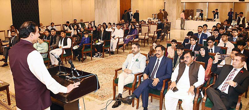 Speaker National Assembly Raja Pervez Ashraf addressing to the participants of Launch ceremony of internship for O/A Levels Students at Parliament House