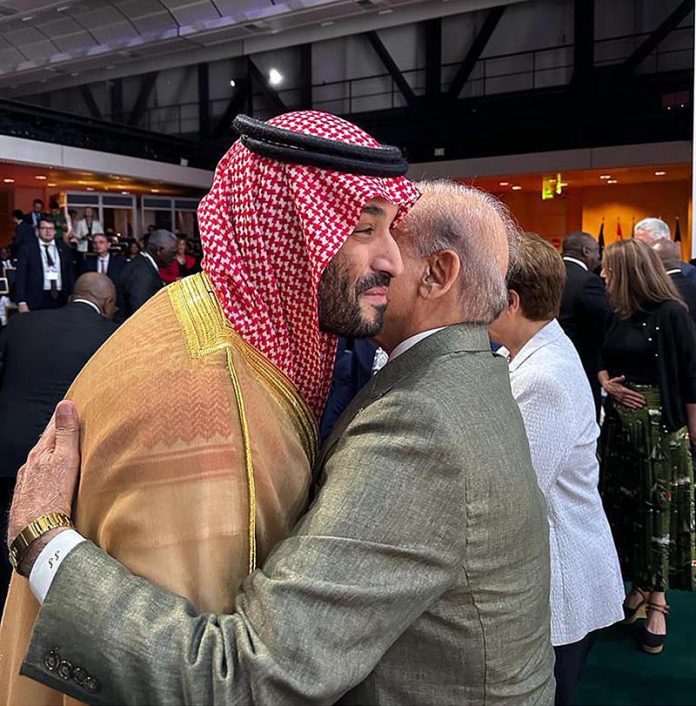 Prime Minister Muhammad Shehbaz Sharif meets Crown Prince and Prime Minister of the Kingdom of Saudi Arabia on the sidelines of New Global Financial Pact Summit being held in France