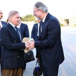 Turkish Ambassador to Pakistan Dr Mehmet Pacaci bidding farewell to Prime Minister Muhammad Shehbaz Sharif upon his departure for Turkiye on his two day official visit