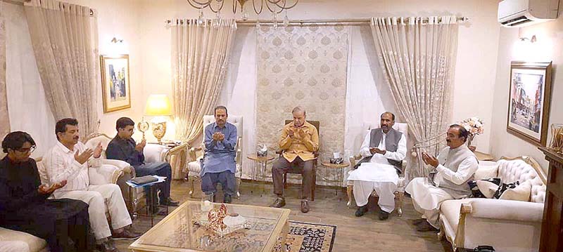 Prime Minister Muhammad Shehbaz Sharif offering condolences to National Coordinator NACTA Mr Tahir Rai on the death of his mother