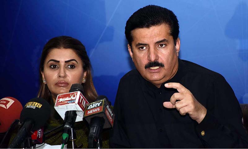 Federal Minister for Poverty Alleviation & Social Safety, Shazia Marri addressing a press conference at PID