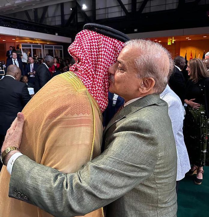 Prime Minister Muhammad Shehbaz Sharif meets Crown Prince and Prime Minister of the Kingdom of Saudi Arabia on the sidelines of New Global Financial Pact Summit being held in France
