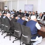 Federal Minister for Finance and Revenue Senator Mohammad Ishaq Dar chairs a meeting with a delegation of All Pakistan Anjuman-e-Tajiran headed by Mohammad Naeem Mir at FBR (Hqrs)
