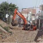 Construction work of sewerage line in process during development work in the city at Piran Ghaib Road