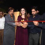 Chairperson Almarah Foundation Mrs. Sofia Warriach, Pakistani Singer Abrar ul Haq and Dy. Inspector General of police Mehboob Lilla cutting ribbon during the completion of 100 kids and inauguration the 5th house of Almarah Foundation