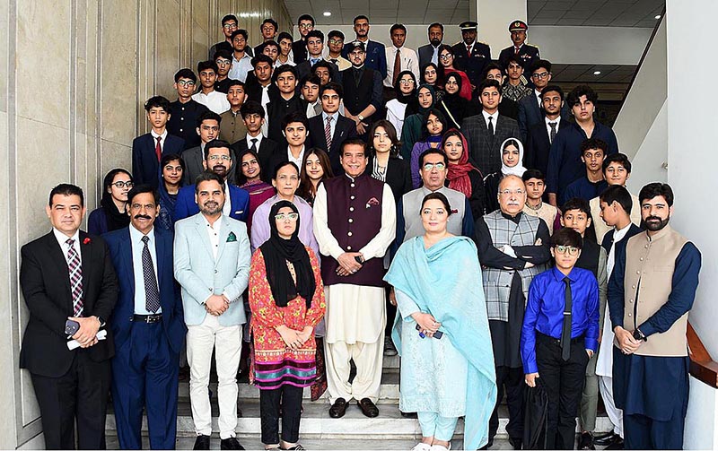 Speaker National Assembly Raja Pervez Ashraf addressing to the participants of Launch ceremony of internship for O/A Levels Students at Parliament House