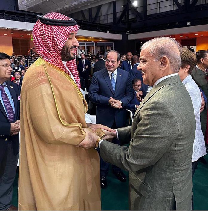 Prime Minister Muhammad Shehbaz Sharif meets Crown Prince and Prime Minister of the Kingdom of Saudi Arabia on the sidelines of New Global Financial Pact Summit being held in France