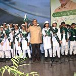 Prime Minister Muhammad Shehbaz Shareef interacts with students and children during his visit at Sabzazar Sports Complex