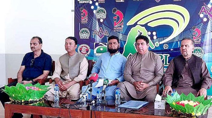Balochistan Sports Director Durra Baloch addressing a press conference regarding Quetta Prime League at Nawab Akbar Khan Bugti Stadium