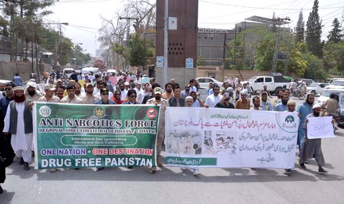 Rally taken out to mark International Narcotics Day under Balochistan Govt and ANF