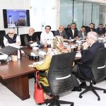 A delegation of Karachi Chamber of Commerce and Industry (KCCI) led by Mr. Zubair Motiwala in a meeting with Finance Minister Senator Mohammad Ishaq Dar, at FBR (Hqrs), to discuss the budget recommendations for Fiscal Year 2023–24