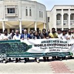 Vice Chancellor of the Islamia University, Engr. Prof. Dr. Athar Mahboob, with other participants are participate in an awareness walk organized by Institute of Agro Industry and Environment
