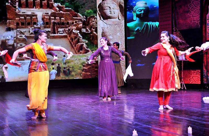Artists performing dance during Culture Exhibition on Gandhara Civilization, exhibiting 50 prominent Gandhara heritage sites in honor of diplomats at Pakistan National Council of the Arts
