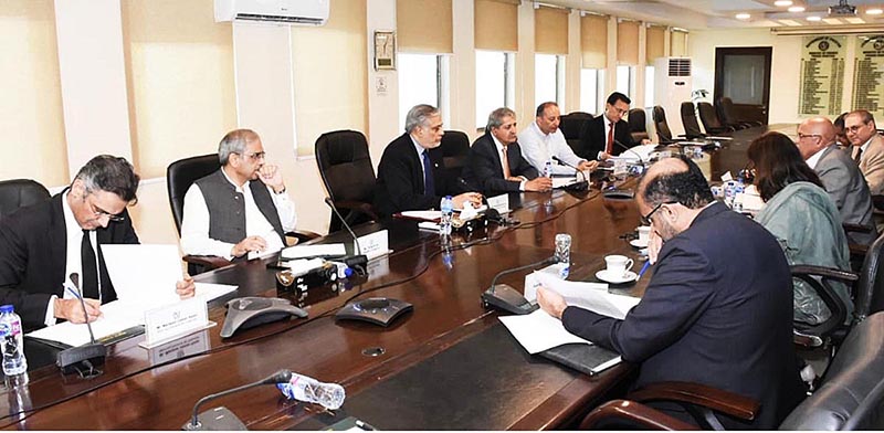 Federal Minister for Finance and Revenue Senator Mohammad Ishaq Dar chairs the meeting of the Cabinet Committee on Inter-Governmental Commercial Transactions (CCoIGCT