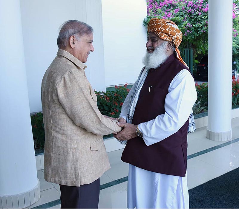 President JUI-F Maulana Fazl-Ur-Rehman calls on the Prime Minister Muhammad Shehbaz Sharif
