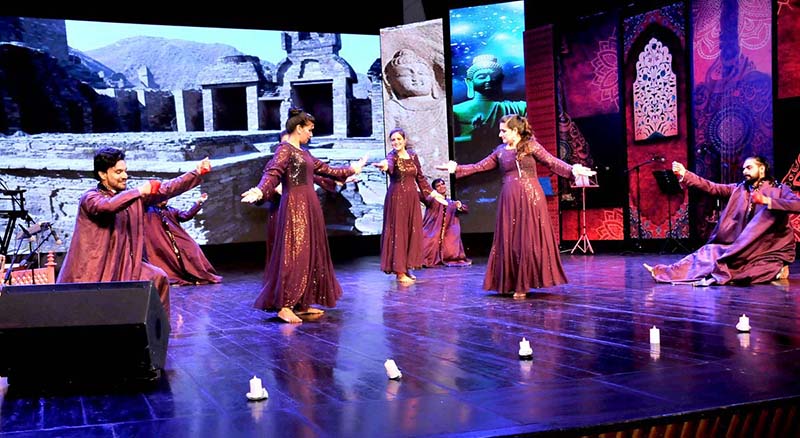 Artists performing dance during Culture Exhibition on Gandhara Civilization, exhibiting 50 prominent Gandhara heritage sites in honor of diplomats at Pakistan National Council of the Arts