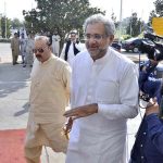 MNA Shahid Khaqan Abbasi arrives to attend budget session at Parliament House