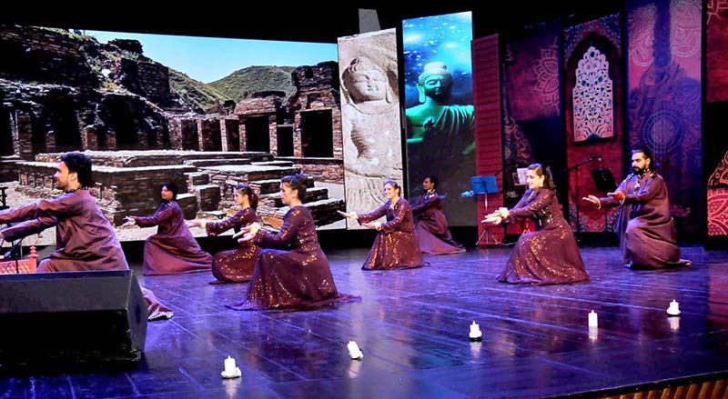 Artists performing dance during Culture Exhibition on Gandhara Civilization, exhibiting 50 prominent Gandhara heritage sites in honor of diplomats at Pakistan National Council of the Arts