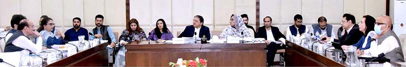 Chairman Senate Standing Committee on Finance and Revenue, Senator Saleem Mandviwalla, presiding over a meeting of the Committee at Parliament House