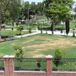 A view of empty Shahi Bagh park due to hot weather in the city