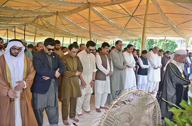 Sindh Governor Kamran Tessori talking to media persons after offering Eid-ul-Azha prayers at Polo Ground.