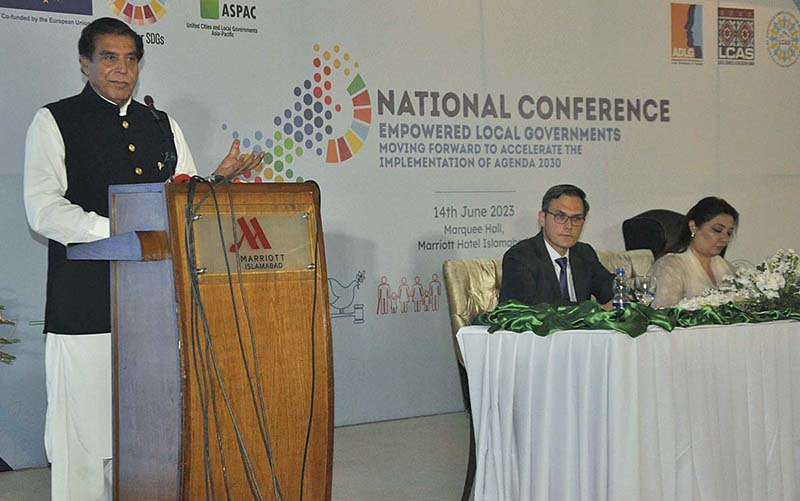 Speaker National Assembly, Raja Pervez Ashraf addressing to the National Conference on Empowered Local Governments Moving Forward to Accelerate the Implementation of Agenda 2030