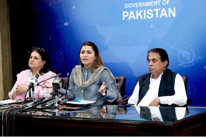Federal Minister and Chairperson Income Support Programme addressing a Press Conference along with Senator Rubina Khalid