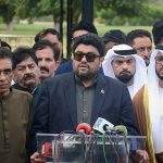 Sindh Governor Kamran Tessori talking to media persons after offering Eid-ul-Azha prayers at Polo Ground.