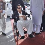 MNA Nawab Muhammad Yousuf Talpur arrives to attend budget session at Parliament House
