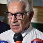 Defense Minister Khawaja Muhammad Asif talking to media persons after inaugurating Wall of Sialkot for pay tribute to martyrs of Nishan-e-Haider of Pakistan at Chowk Allama Iqbal.