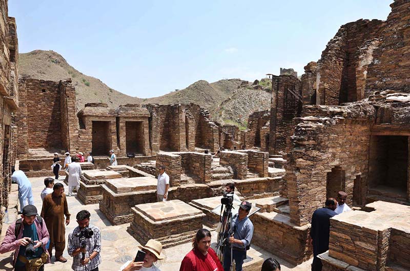 A view of Buddhist monasteries at Takht-i-Bahi. Buddhist Monastery world heritage sites in Mardan district in northwest Khyber Pakhtunkhwa province. The government has arranged a long-day trip for foreign delegates, media and students from Islamabad to Mardan to visit the Buddhist monasteries world heritage sites. Pakistani government has decided to arrange a series of visits on every week to promote sacred sites and monuments built during the Gandhara era
