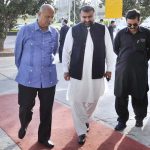Senator Mushahid Hussain Sayed arrives to attend budget session at Parliament House